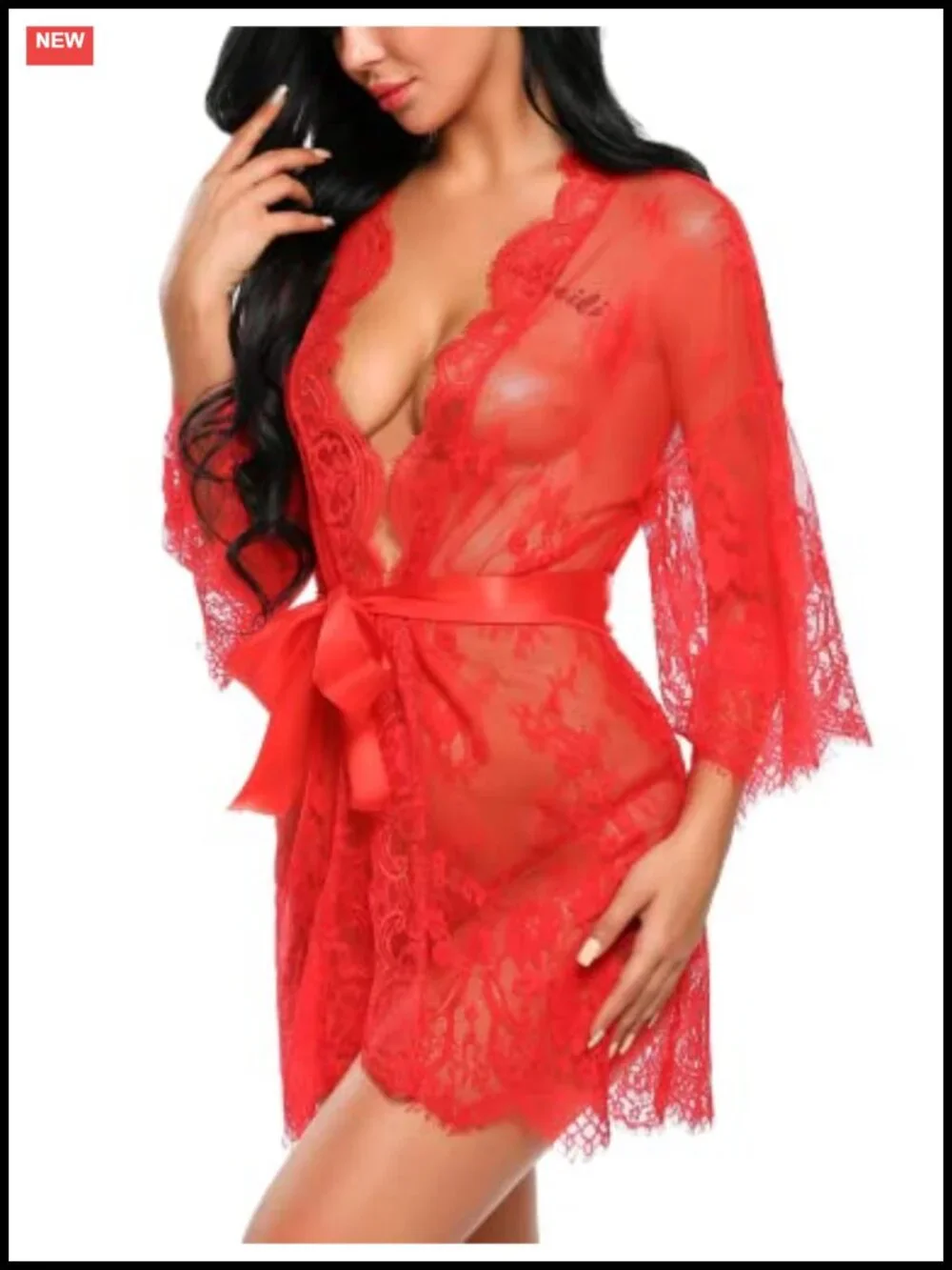 Sheer Lace Kimono Robe with G-String Boudoir Lingerie